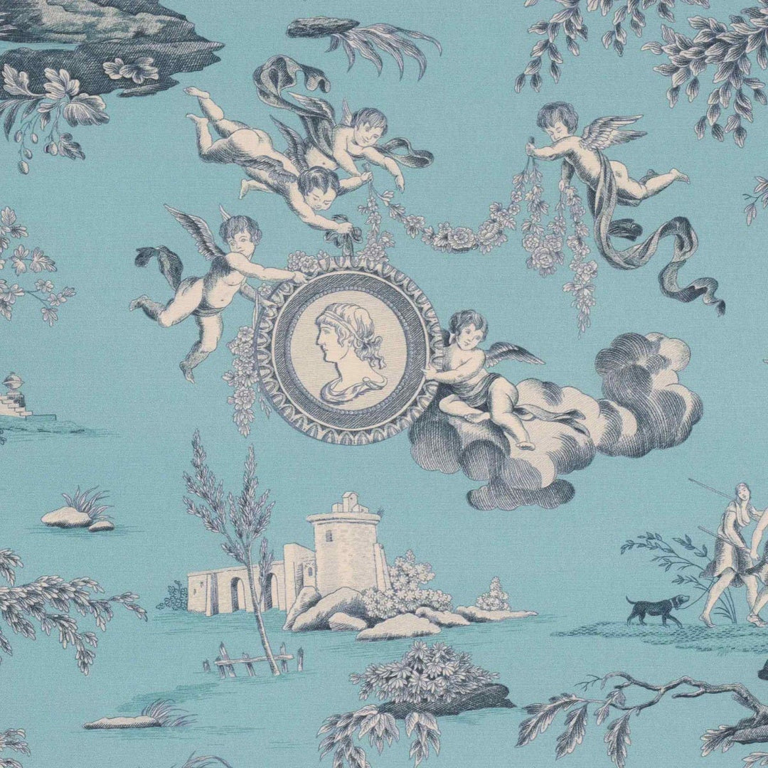 Cherubs Toile Turquoise Double Width Fabric