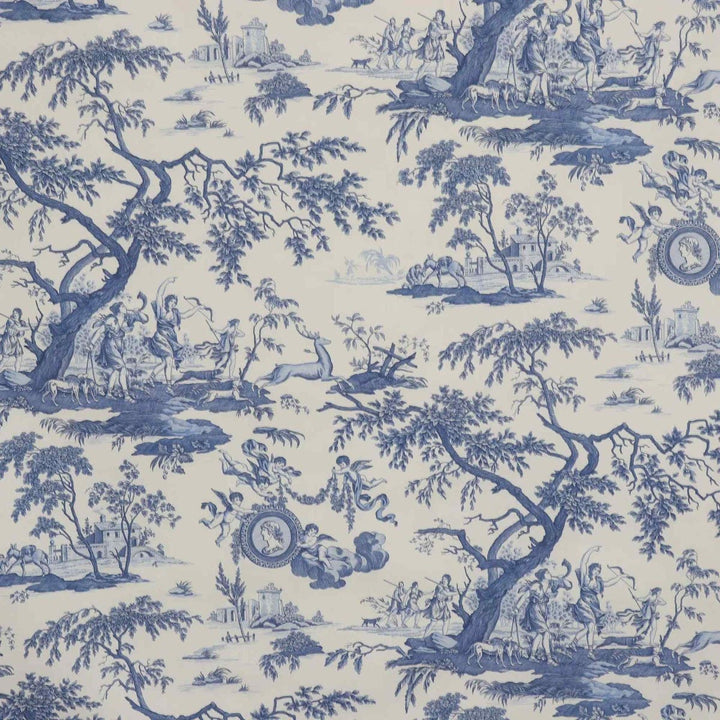 Cherubs Toile Blue on White Double Width Fabric