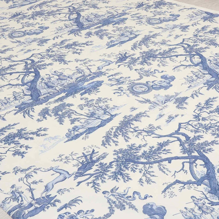 Cherubs Toile Blue on White Double Width Fabric