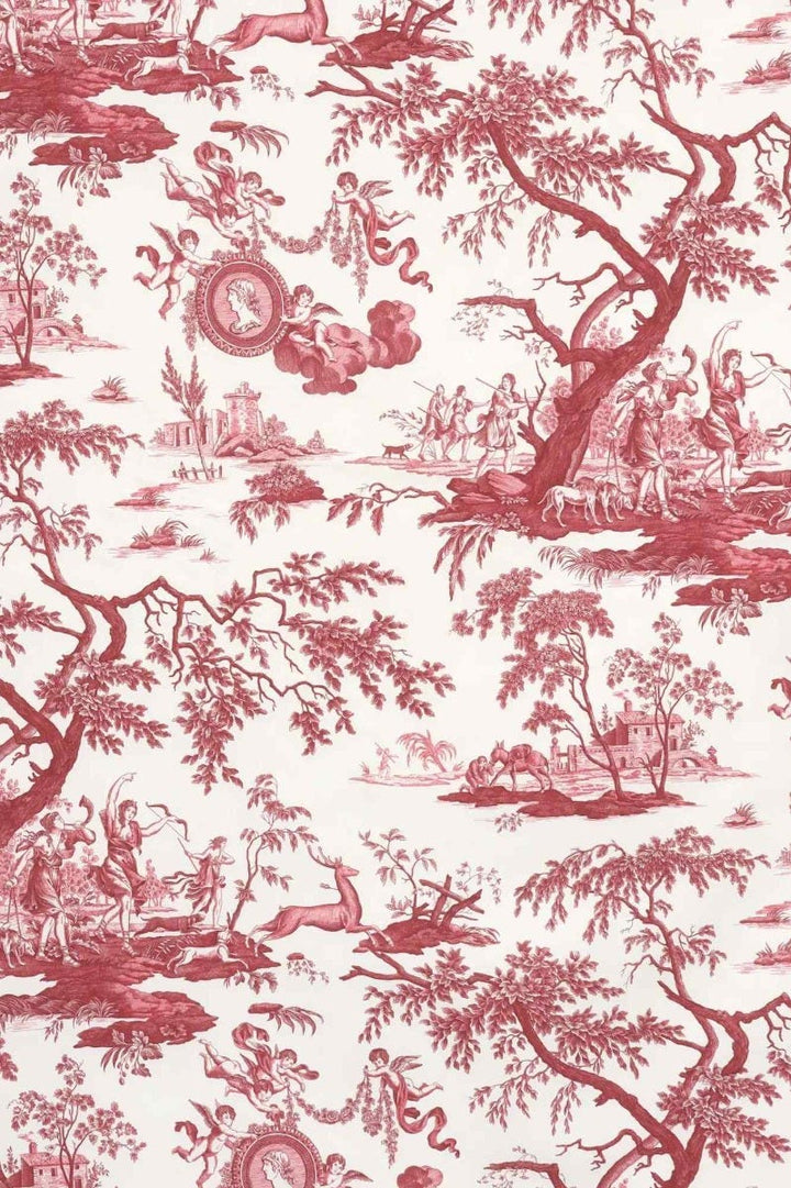 Cherubs Toile Red on White Double Width Fabric