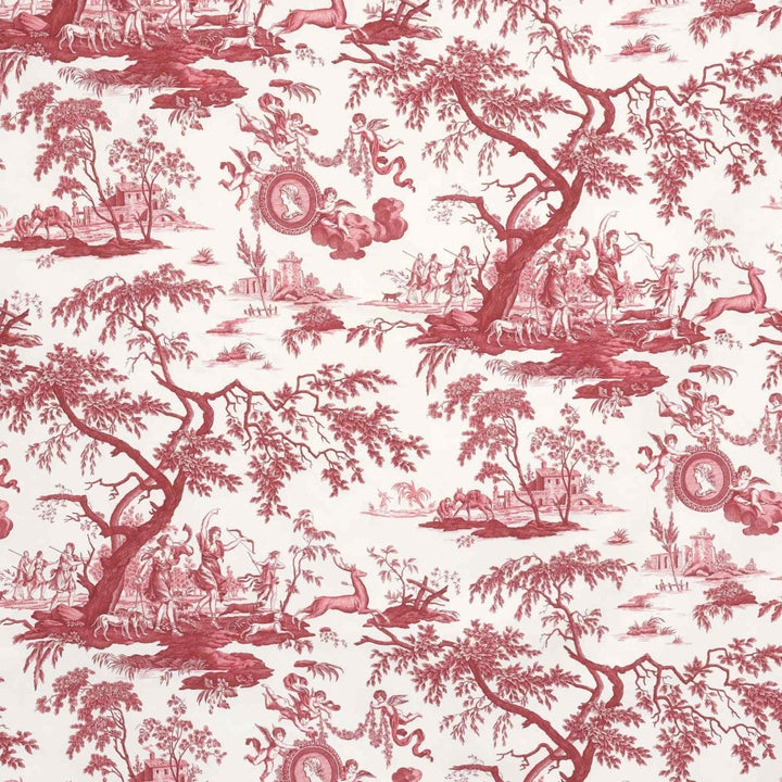 Cherubs Toile Red on White Double Width Fabric