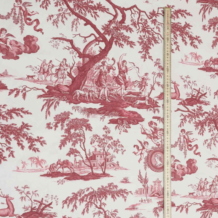 Cherubs Toile Red on White Double Width Fabric