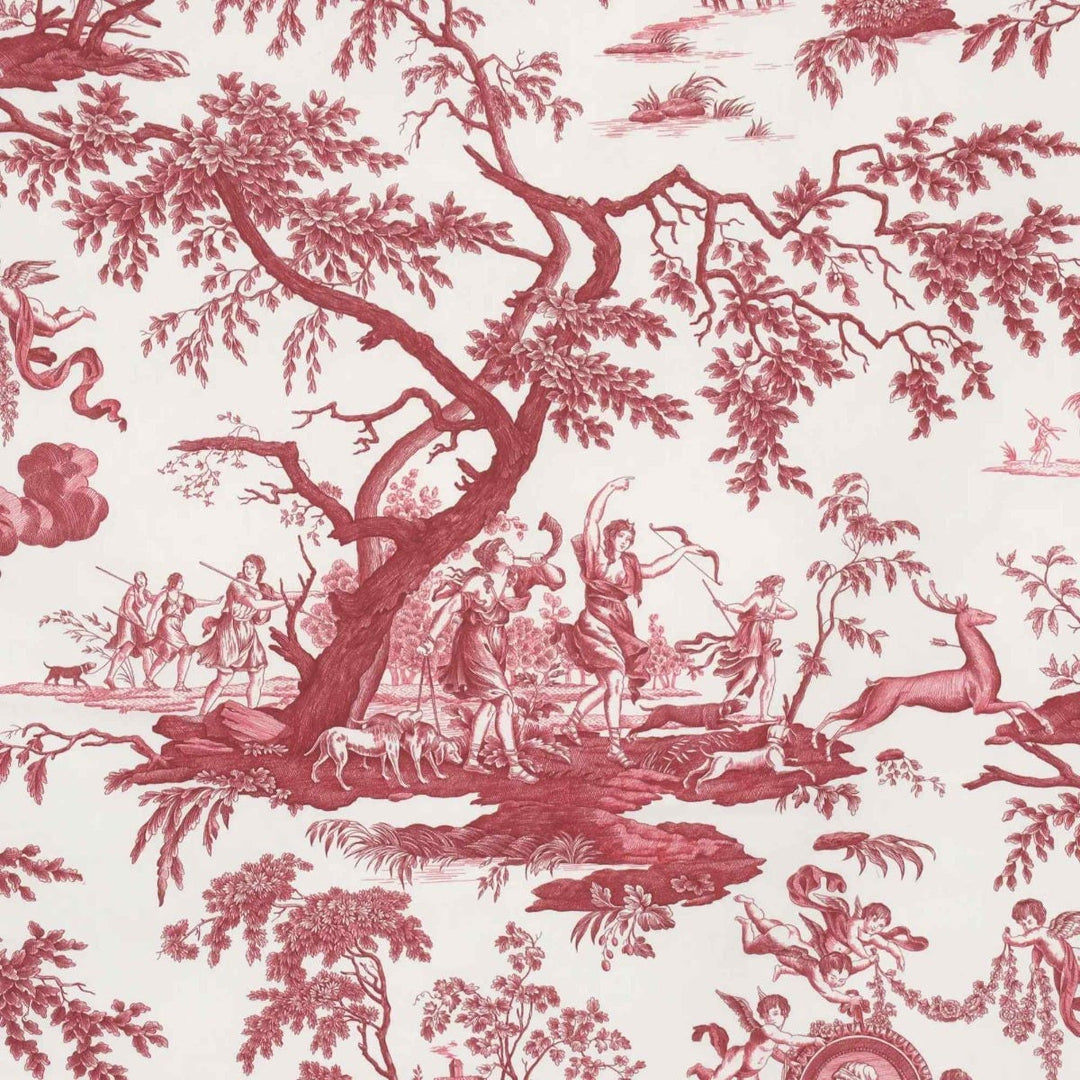 Cherubs Toile Red on White Double Width Fabric