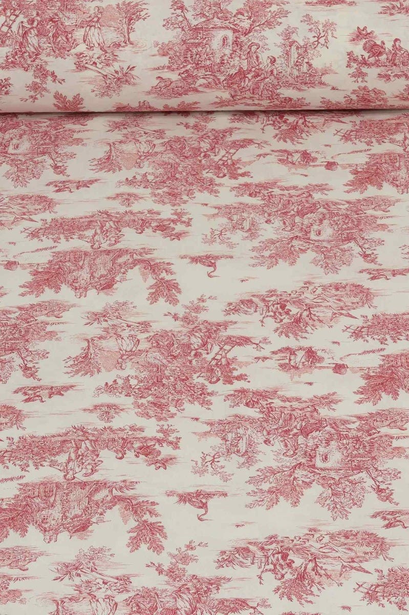 Mini French Toile De Jouy Red Double Width Fabric