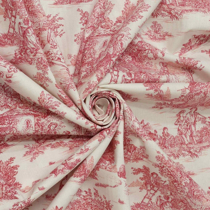 Mini French Toile De Jouy Red Double Width Fabric