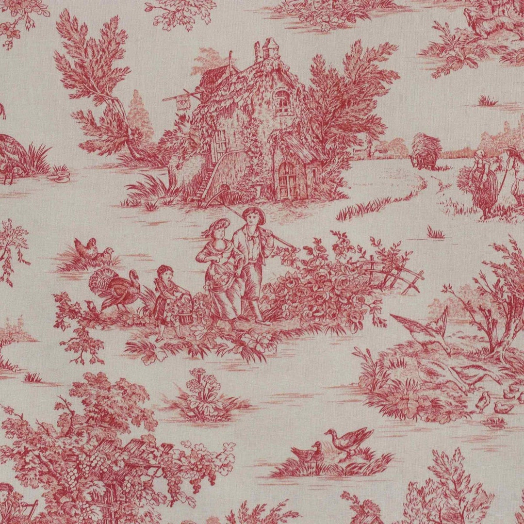 Mini French Toile De Jouy Red Double Width Fabric