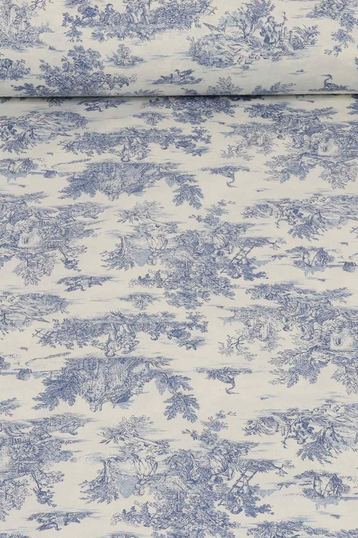 Mini French Toile De Jouy Blue Double Width Fabric