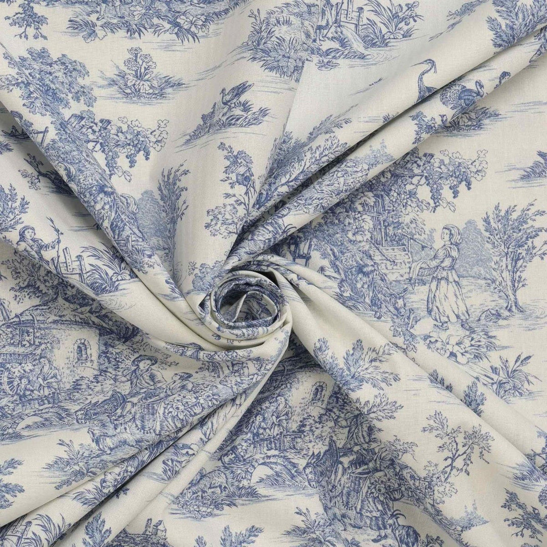 Mini French Toile De Jouy Blue Double Width Fabric