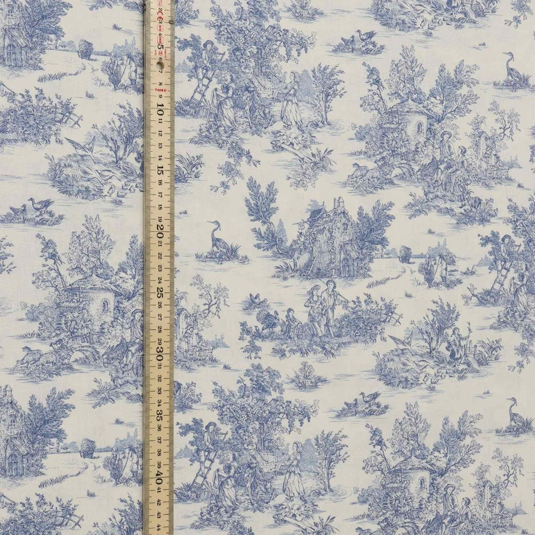 Mini French Toile De Jouy Blue Double Width Fabric