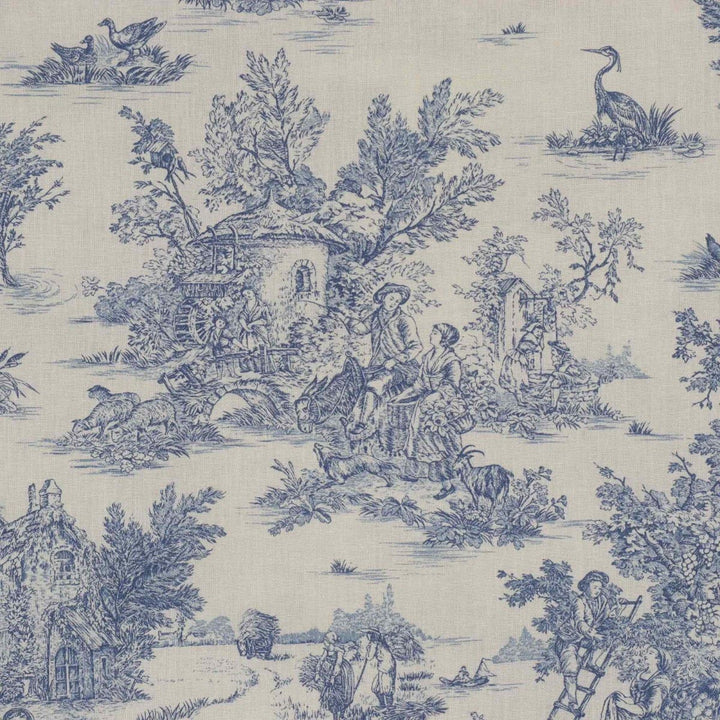 Mini French Toile De Jouy Blue Double Width Fabric