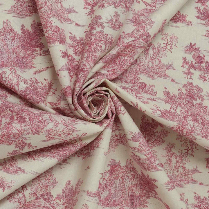 Mini French Toile De Jouy Pink Double Width Fabric