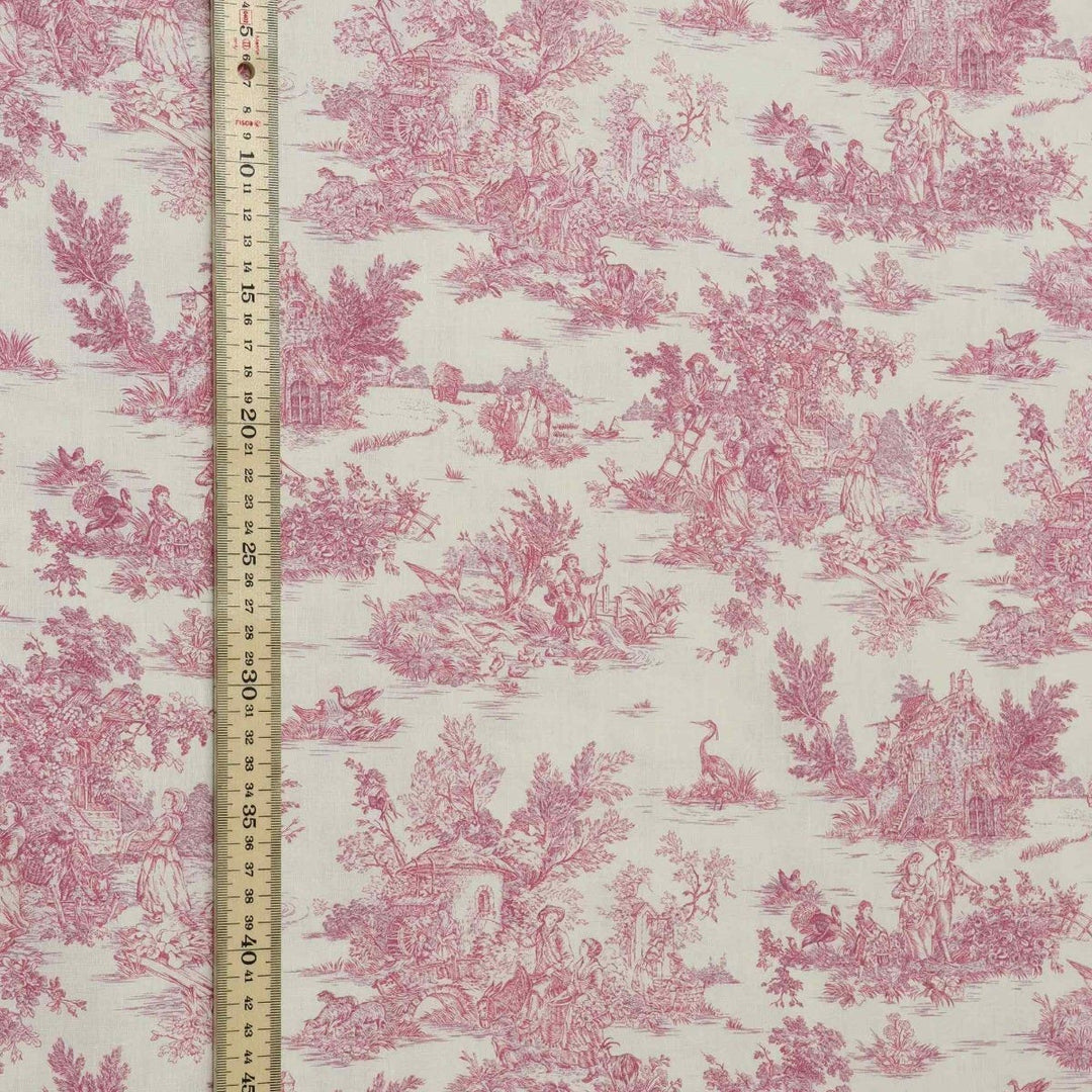 Mini French Toile De Jouy Pink Double Width Fabric