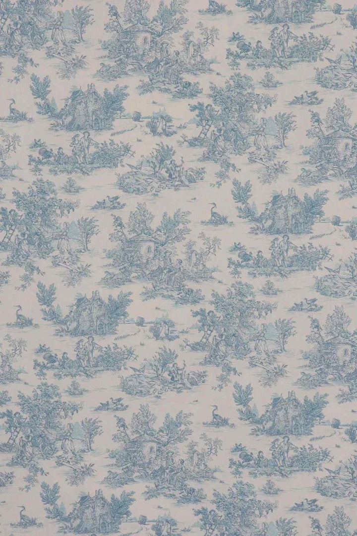 Mini French Toile De Jouy Teal Double Width Fabric