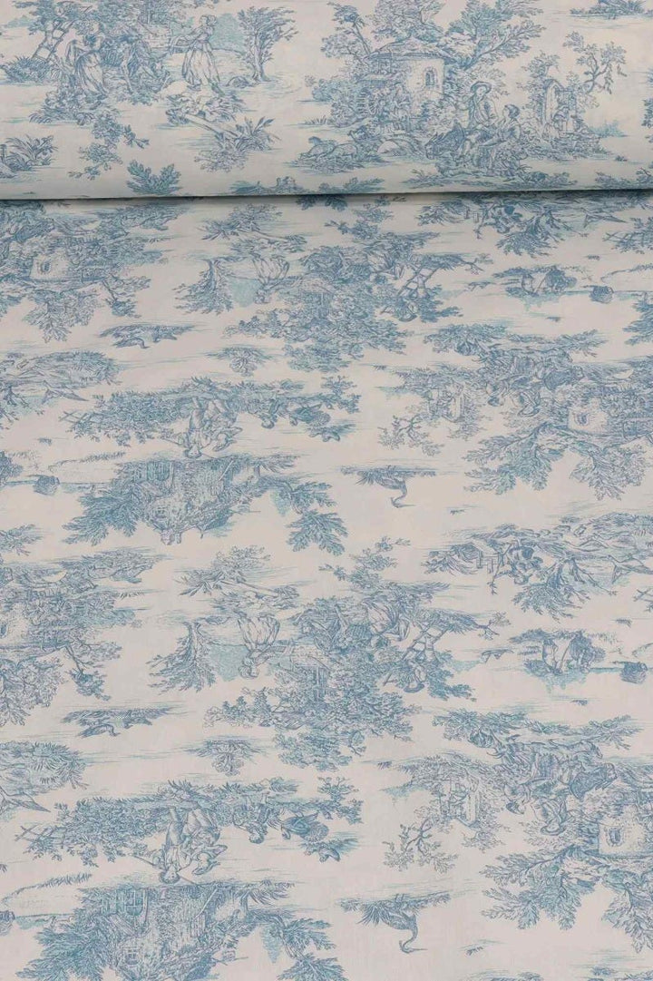 Mini French Toile De Jouy Teal Double Width Fabric