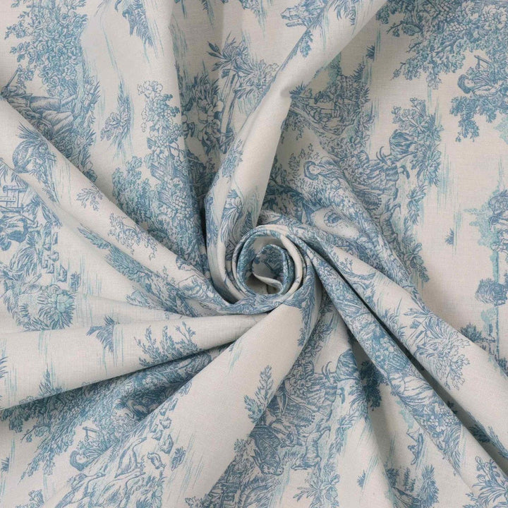 Mini French Toile De Jouy Teal Double Width Fabric