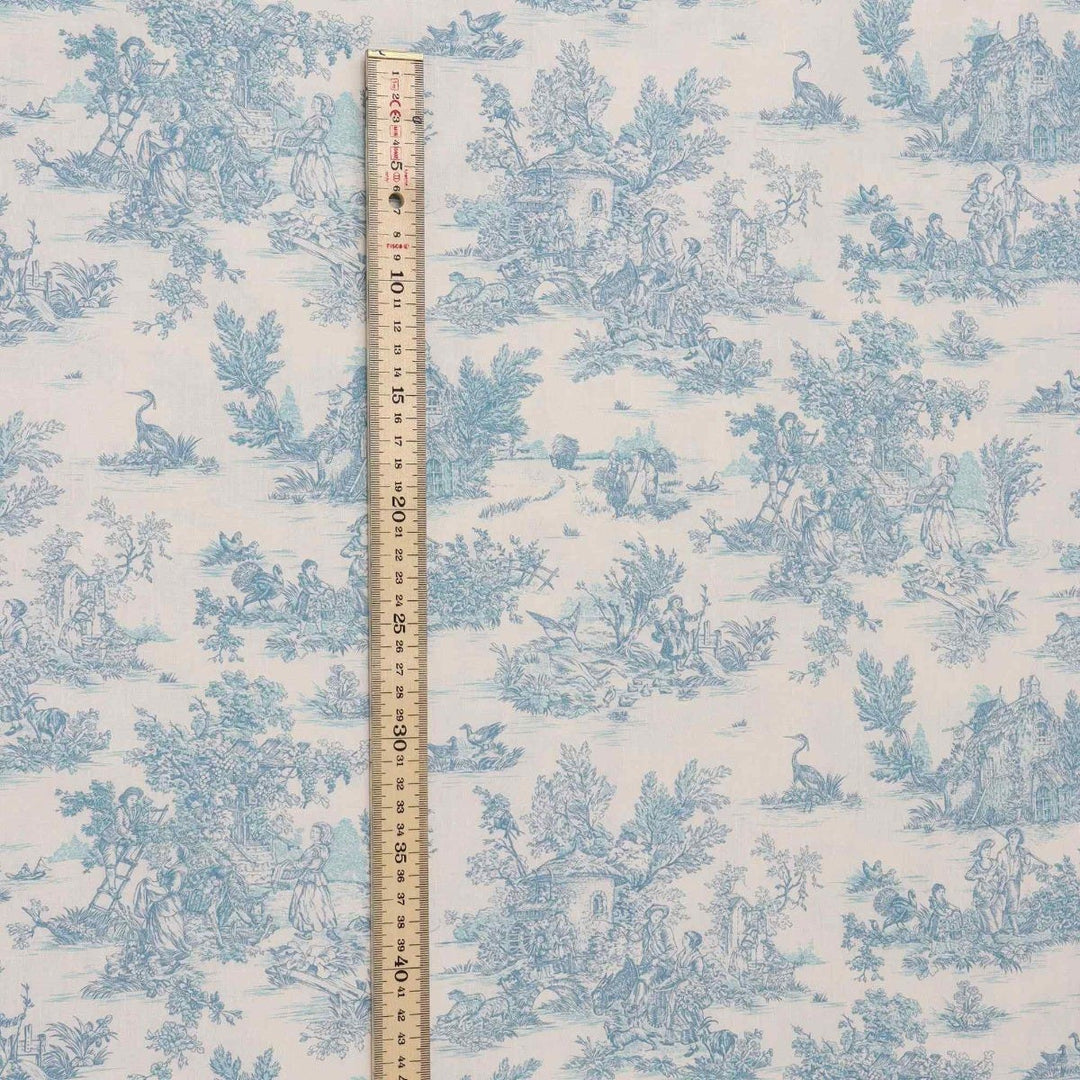 Mini French Toile De Jouy Teal Double Width Fabric