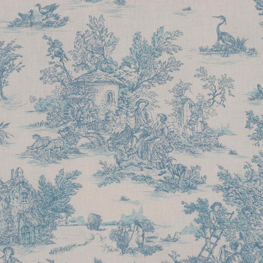 Mini French Toile De Jouy Teal Double Width Fabric