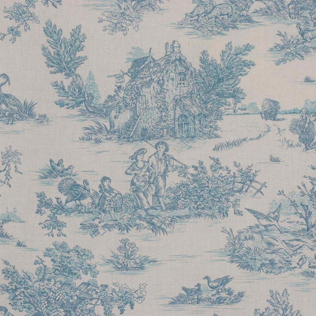 Mini French Toile De Jouy Teal Double Width Fabric