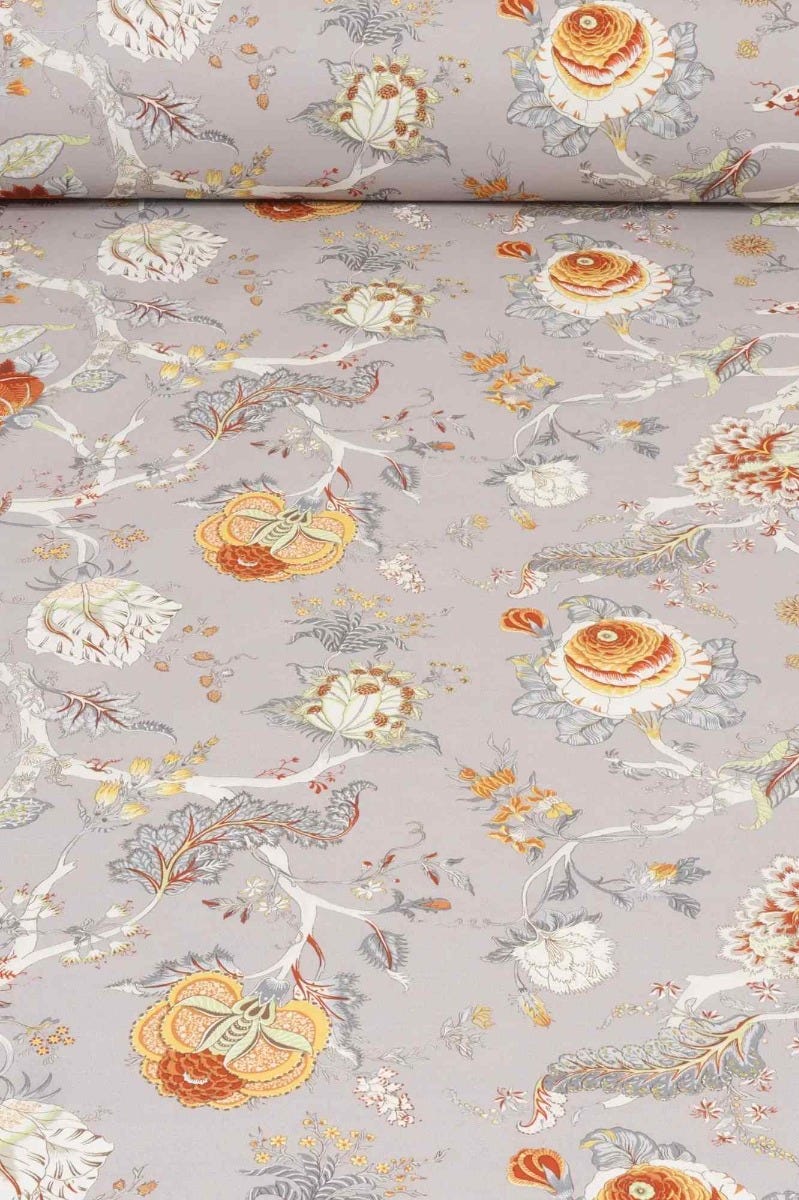 Bukhara Floral Taupe Orange Double Width Fabric