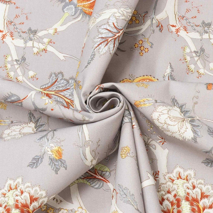 Bukhara Floral Taupe Orange Double Width Fabric