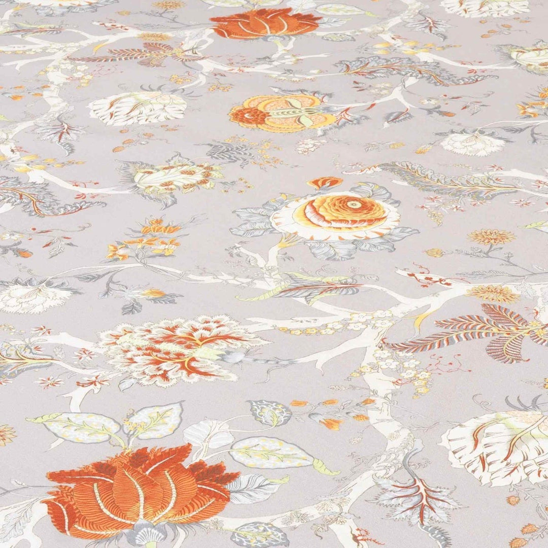 Bukhara Floral Taupe Orange Double Width Fabric