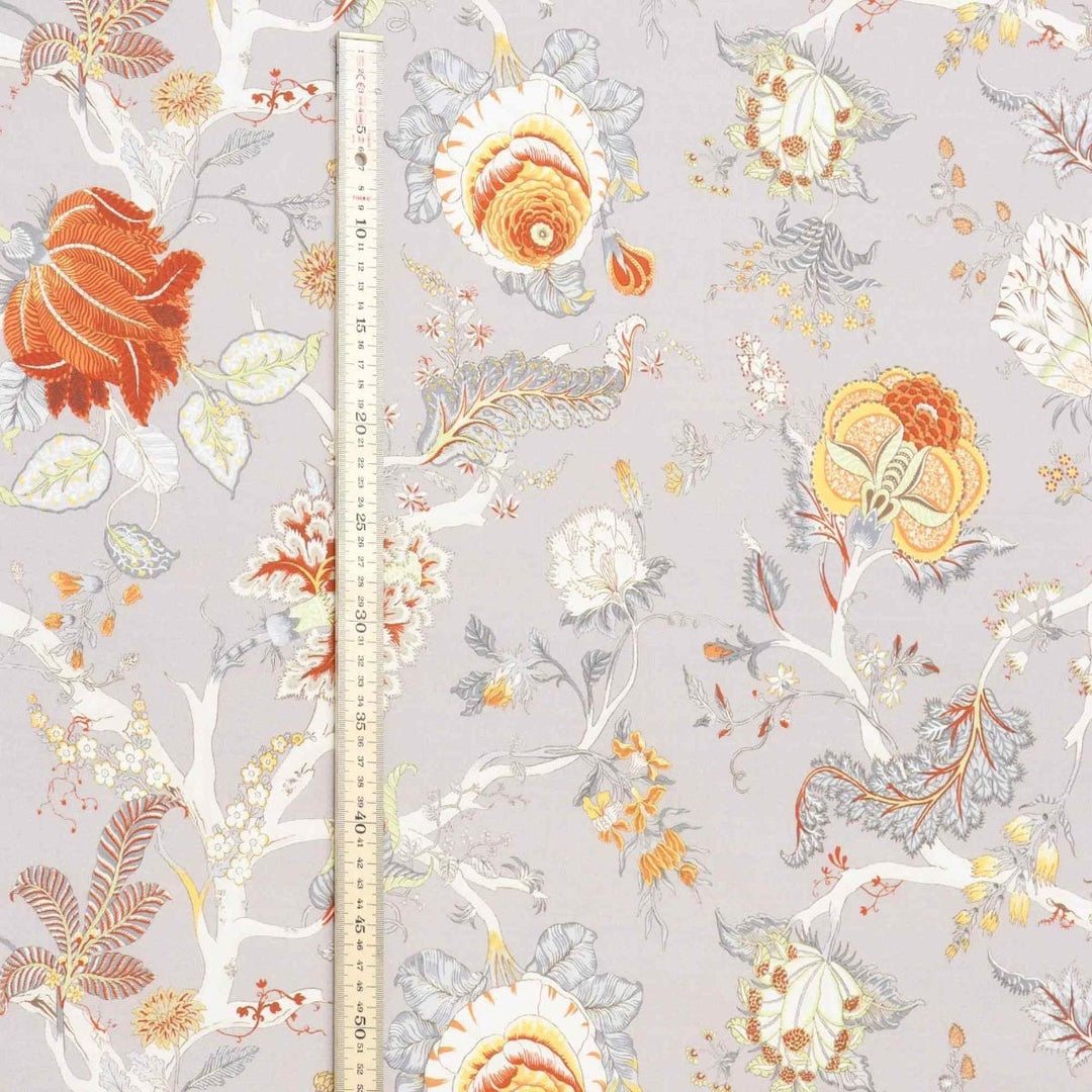 Bukhara Floral Taupe Orange Double Width Fabric