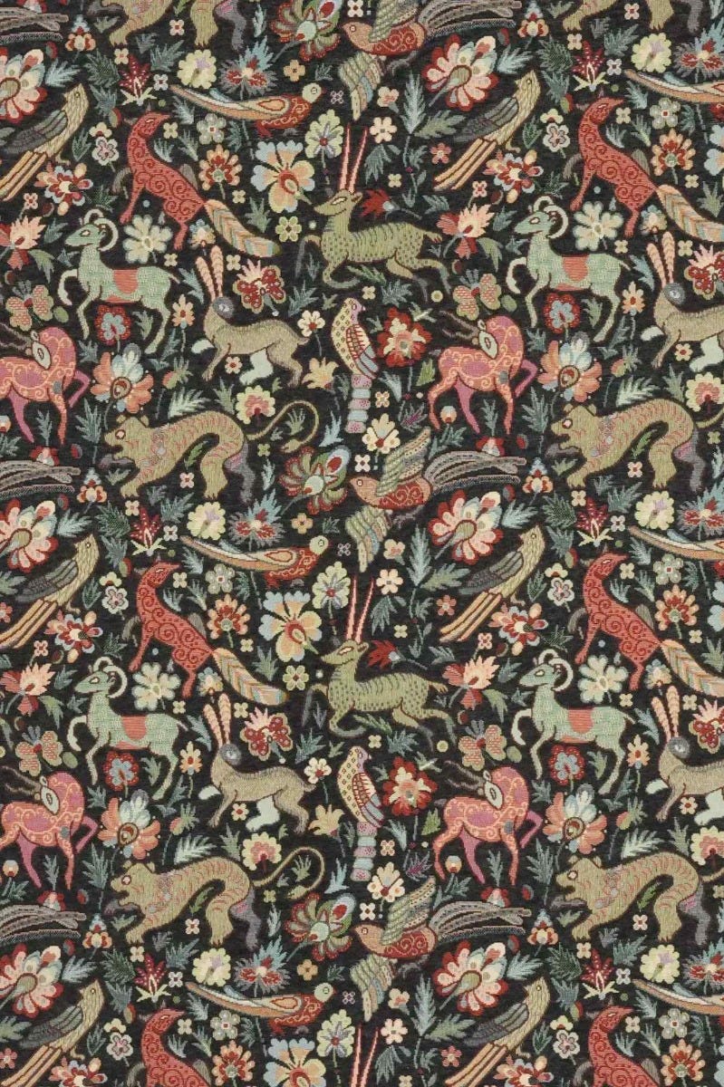 Tudor Forest Tapestry Black Fabric