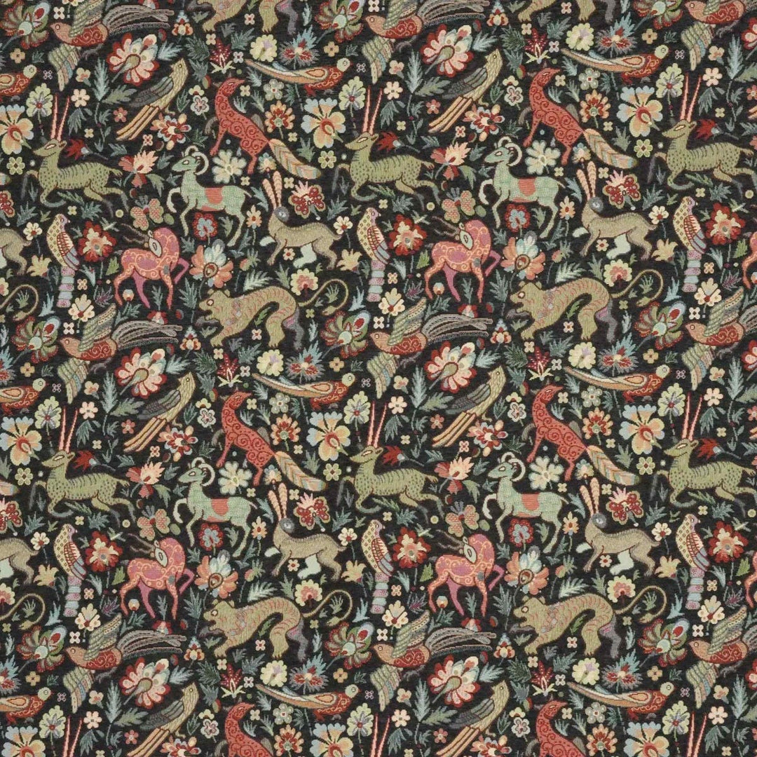 Tudor Forest Tapestry Black Fabric