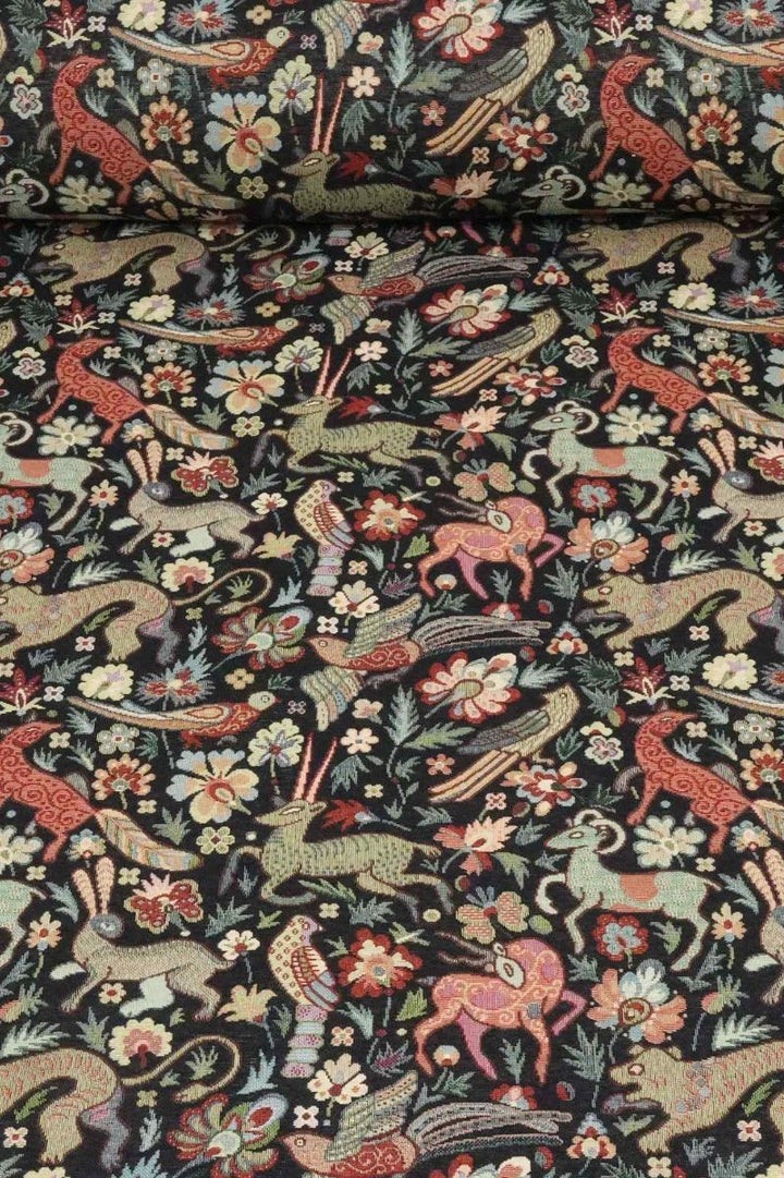 Tudor Forest Tapestry Black Fabric