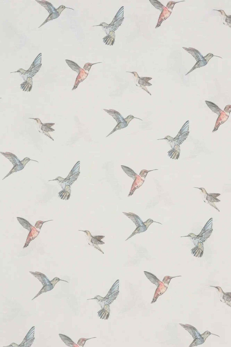 White Sheer Hummingbirds Fabric