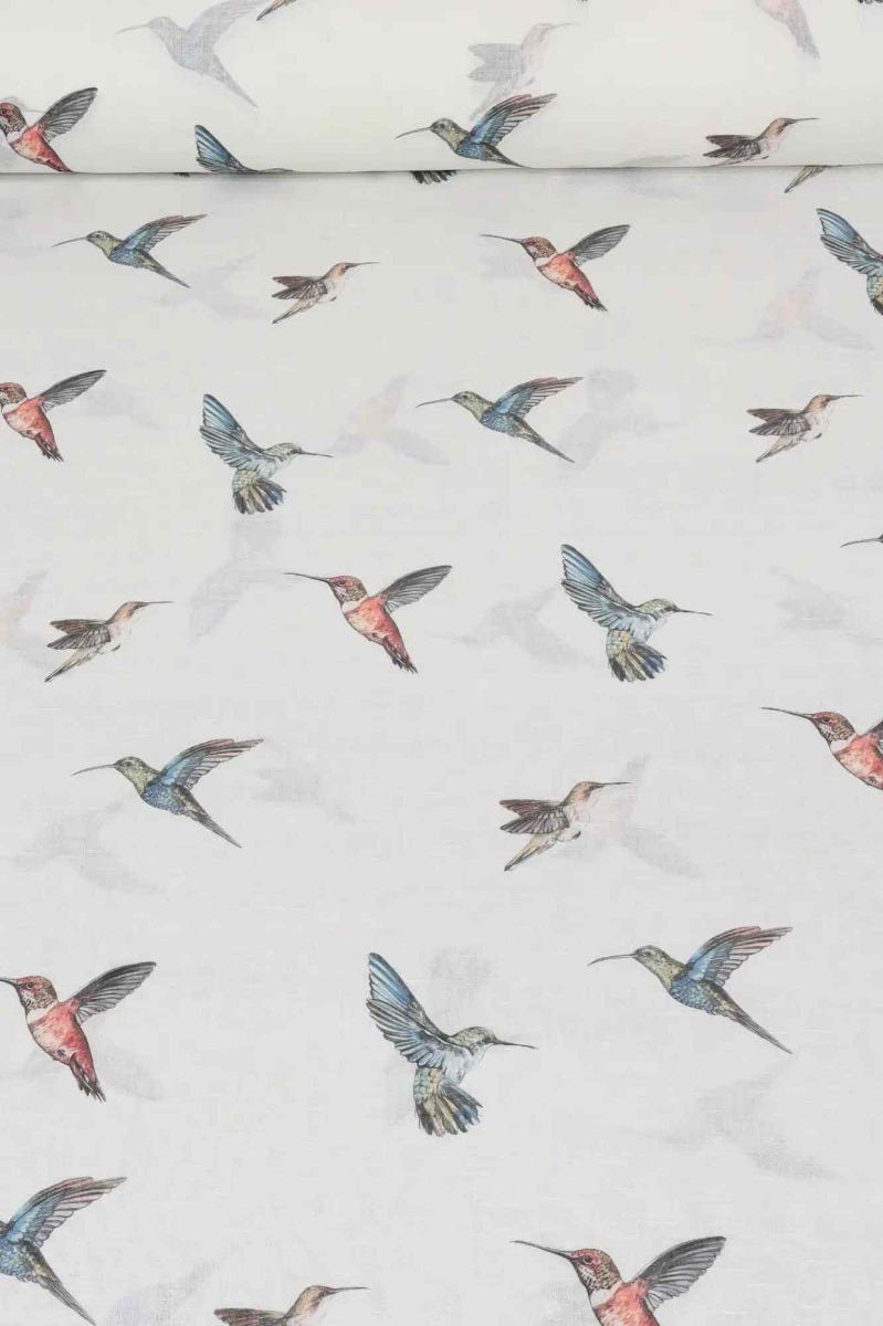 White Sheer Hummingbirds Fabric