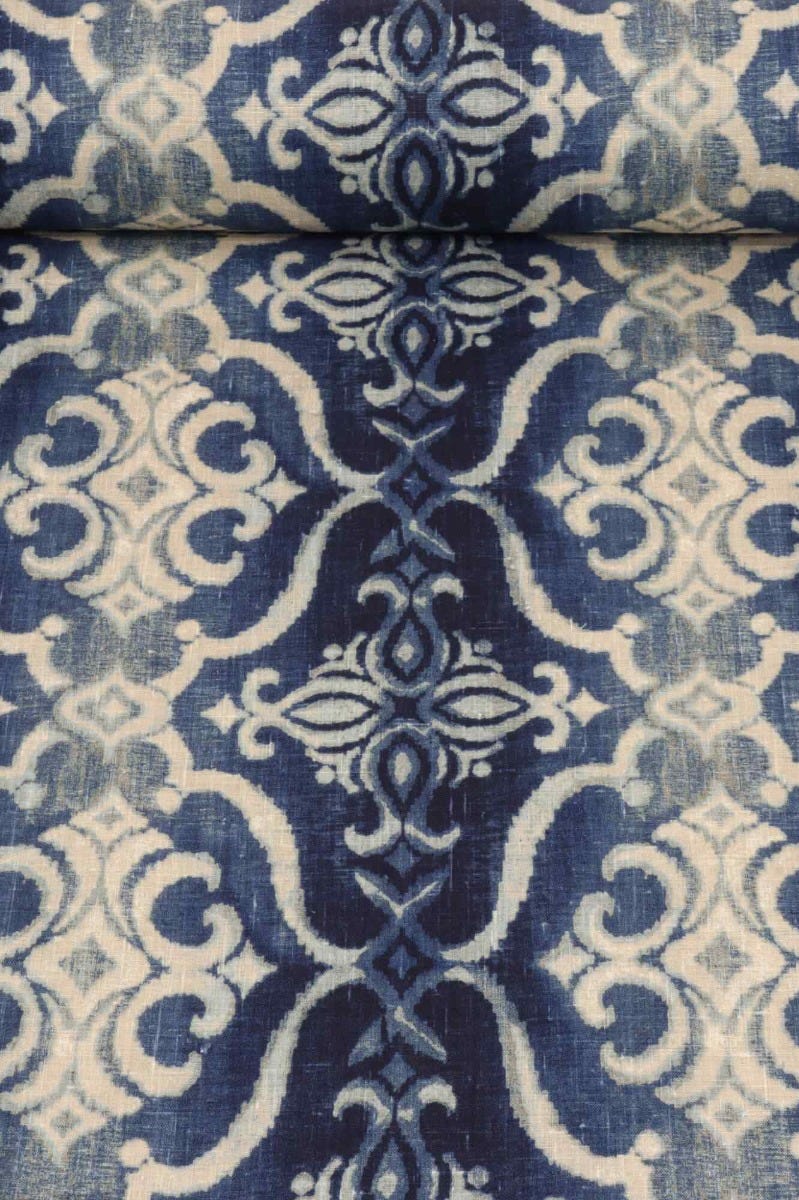 Giacomo Ikat Linen Blue Fabric