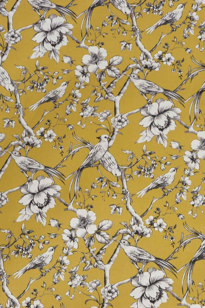 Floral Bird Toile Mustard Fabric