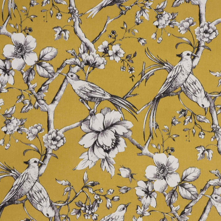 Floral Bird Toile Mustard Fabric