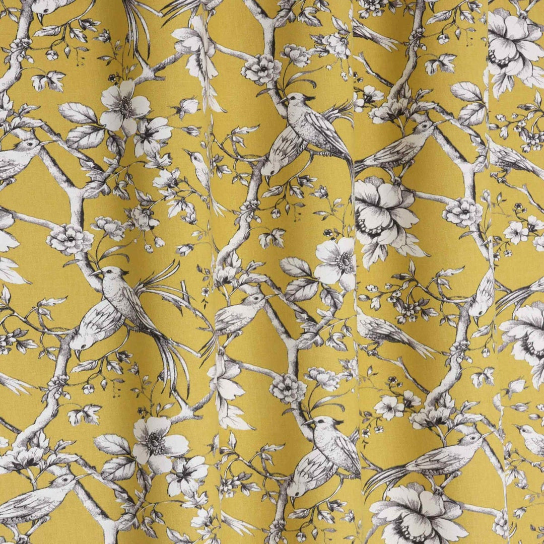 Floral Bird Toile Mustard Fabric