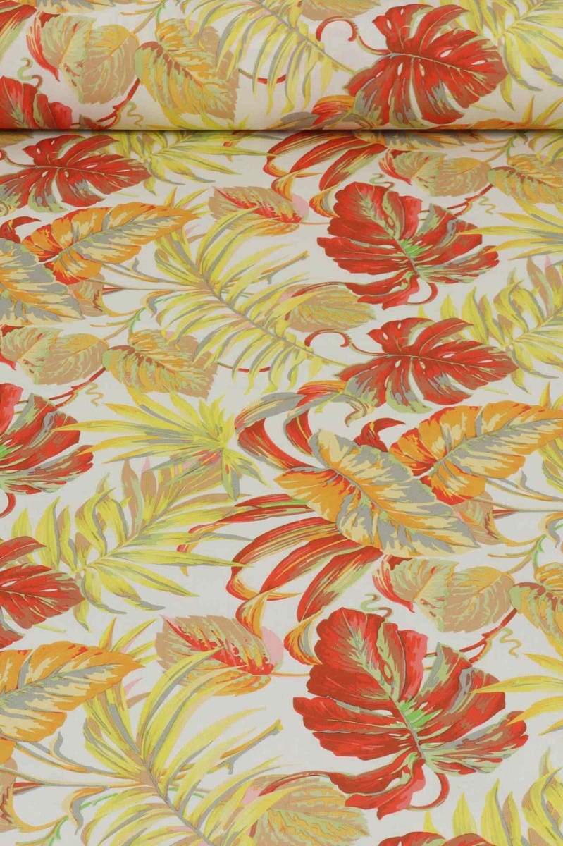 Tropical Foliage Flame Outdoor Fabric