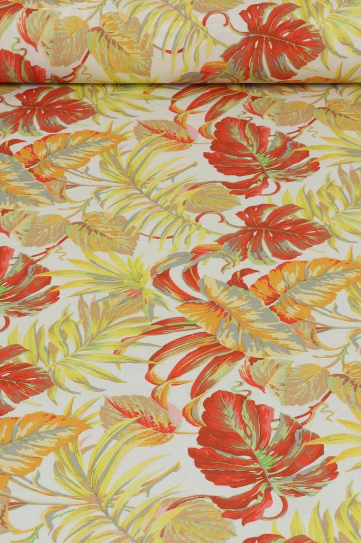 Tropical Foliage Flame Outdoor Fabric