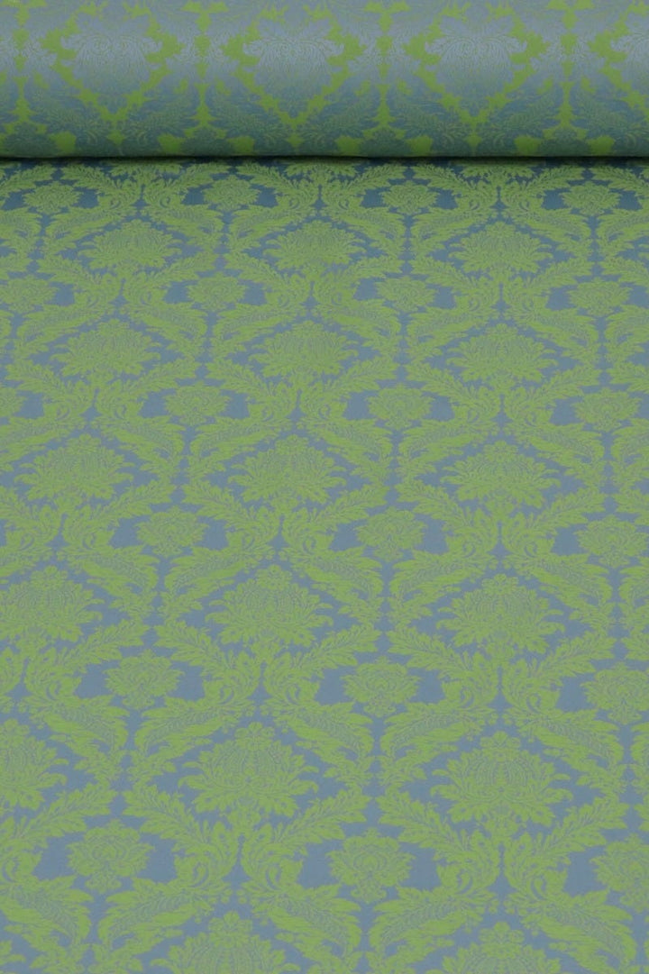 Alderton Luxury Damask Lime On Duck Egg Fabric