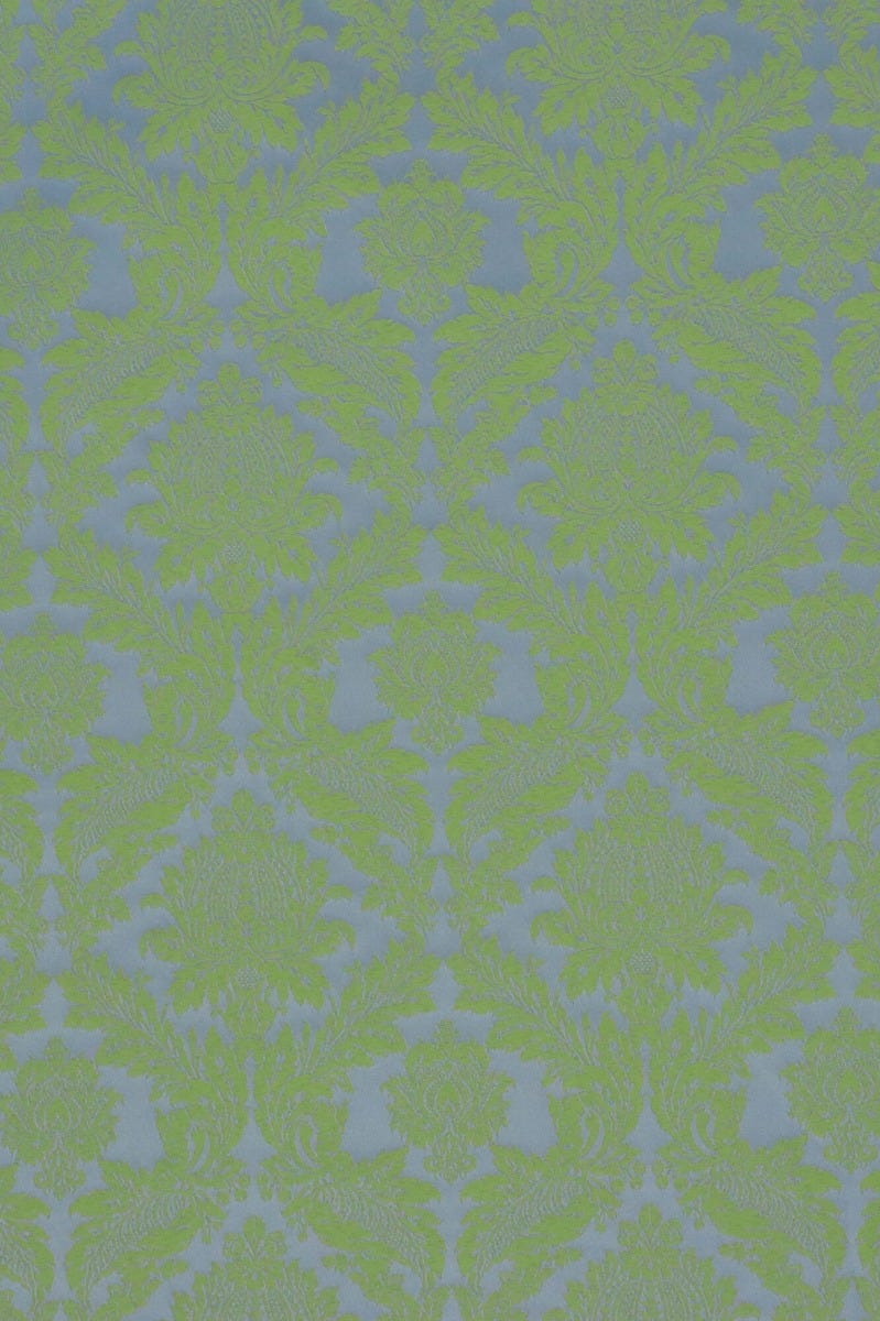 Alderton Luxury Damask Lime On Duck Egg Fabric