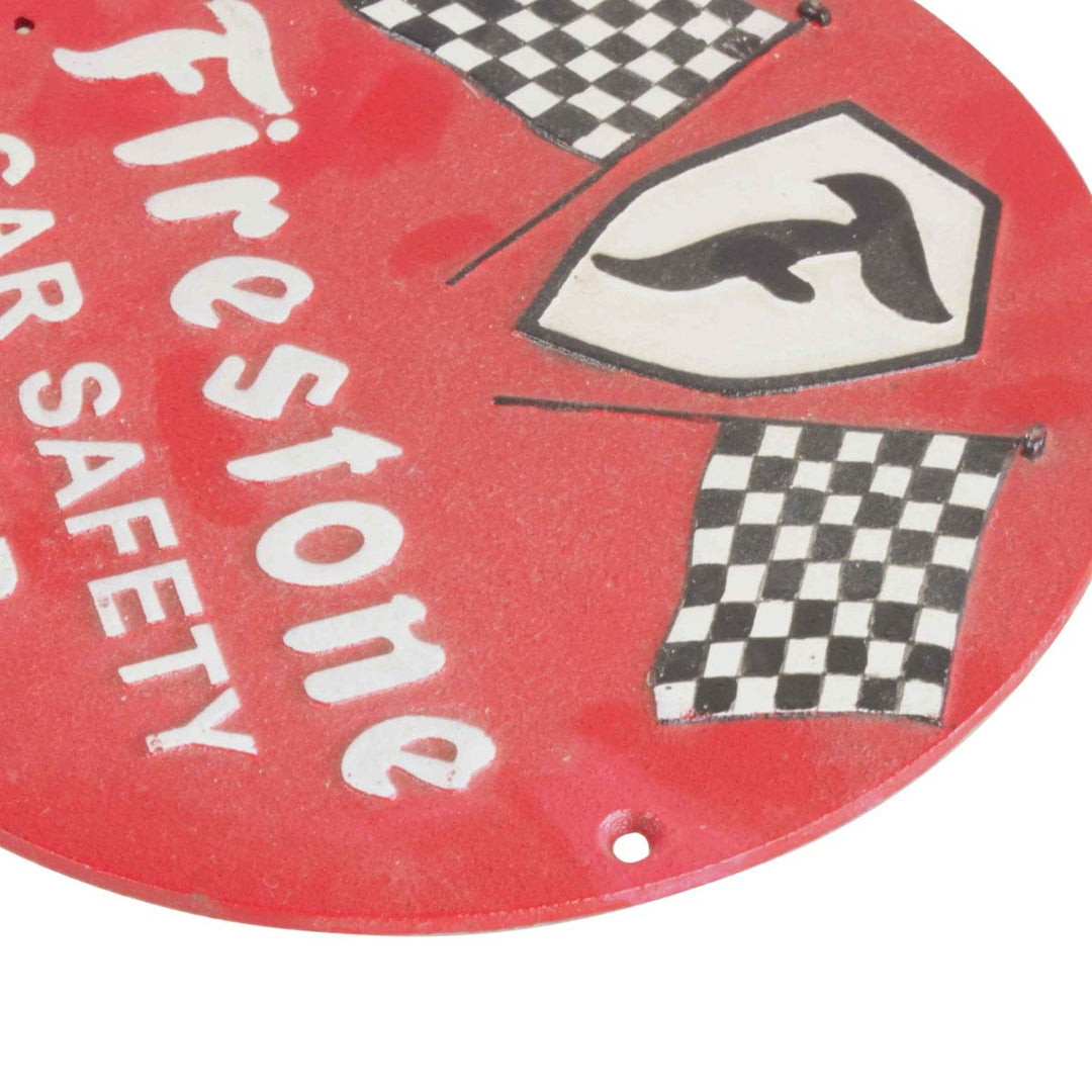 Firestone Car Safety Cast Iron Round Wall Sign