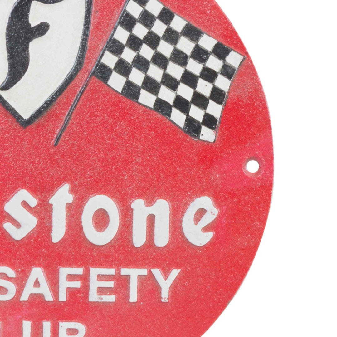 Firestone Car Safety Cast Iron Round Wall Sign