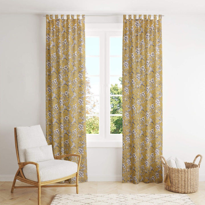 Floral Bird Toile Mustard Fabric