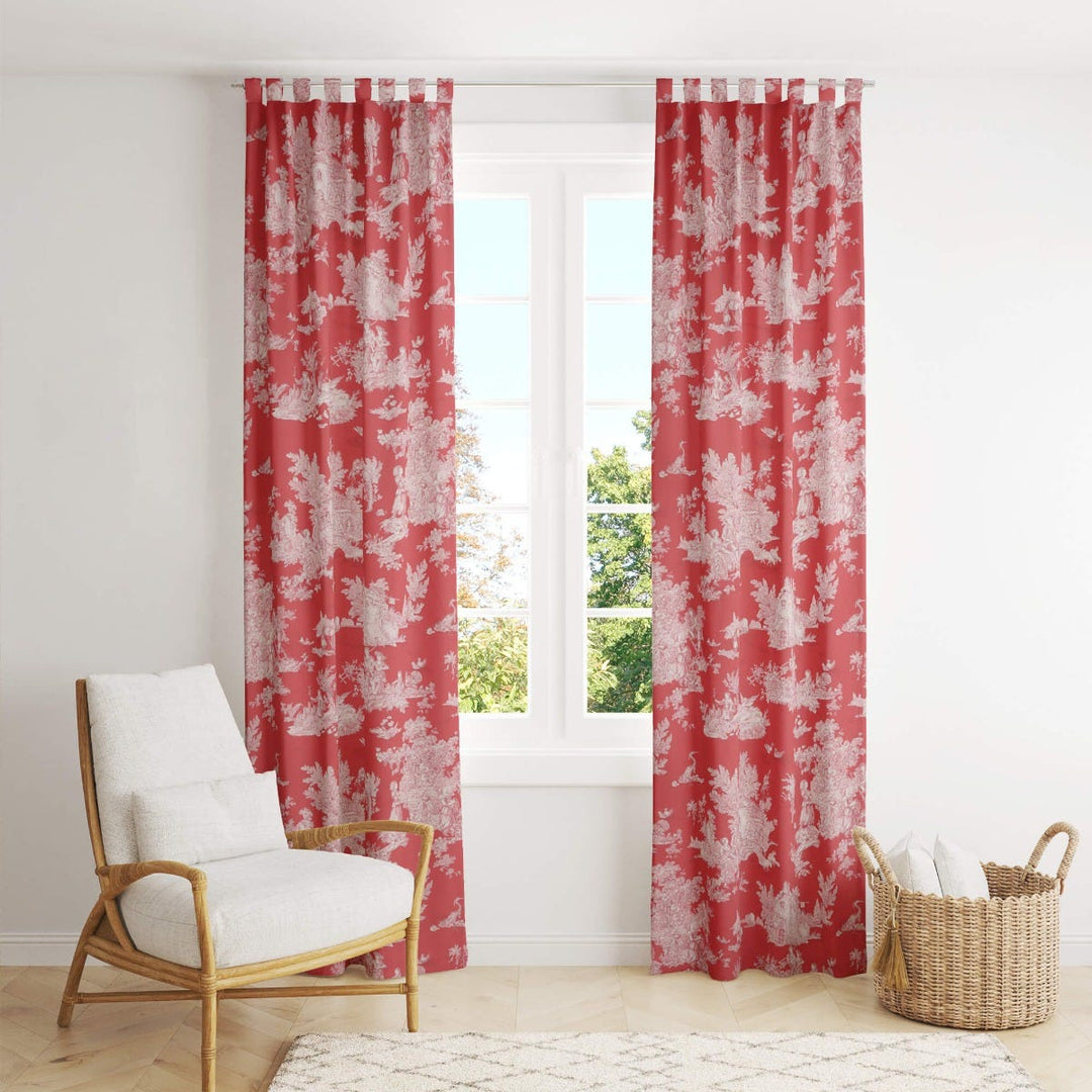 French Pastorale Toile Double Width Fabric Red/Cream