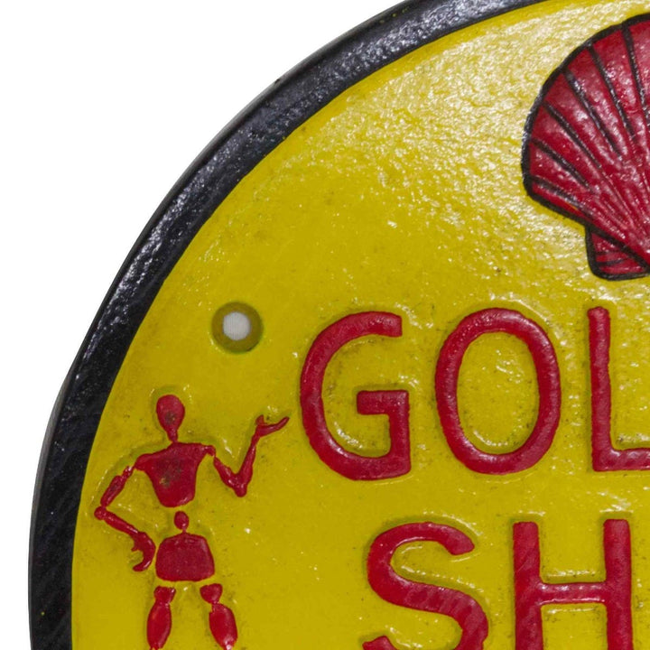 Golden Shell Oil Motorcycles Cast Iron Round Wall Sign