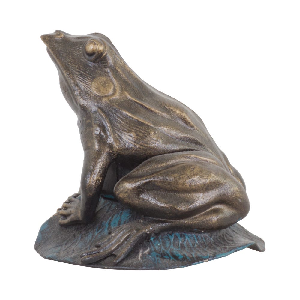 Antique Bronzed Frog On Lotus Leaf Ornament