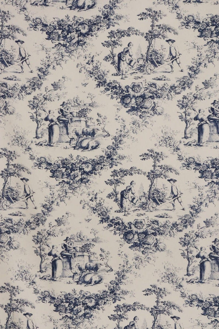 Amelie Pastoral Toile Blue on Cream Double Width Fabric