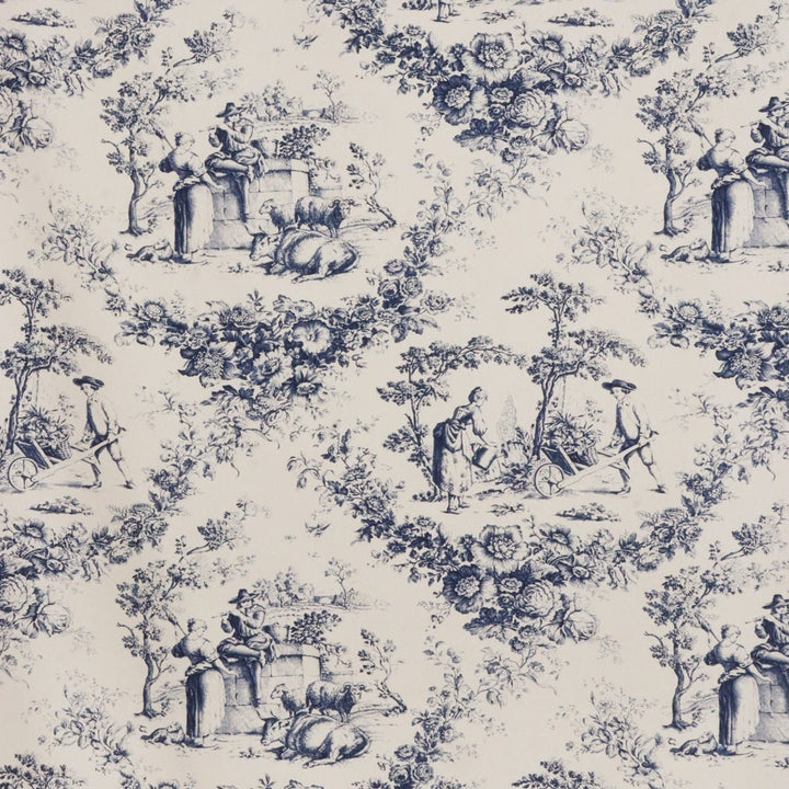 Amelie Pastoral Toile Blue on Cream Double Width Fabric