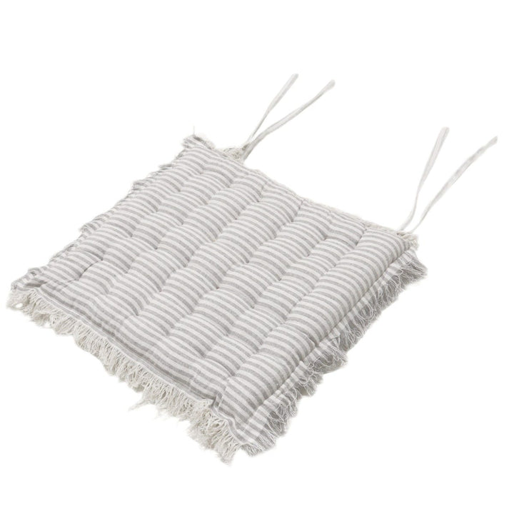 Falmouth Stripe Grey Cotton Fringed Seat Pad