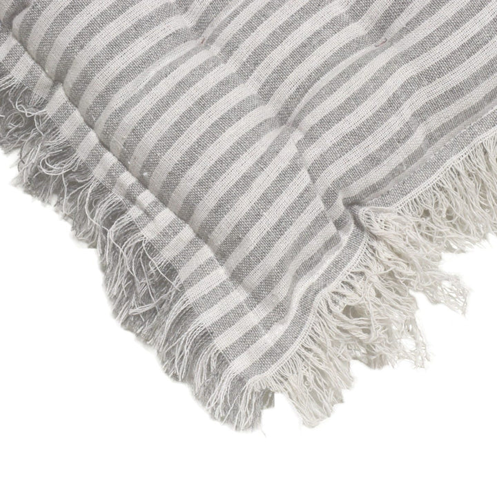 Falmouth Stripe Grey Cotton Fringed Seat Pad