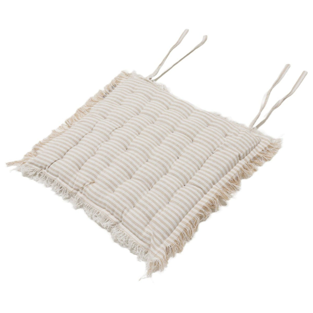 Falmouth Stripe Beige Cotton Fringed Seat Pad